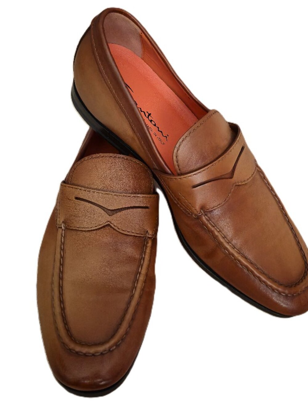 NIB Santoni Door Goodyear Loafers Cognac Patina Culf Leather US 8 UK 7